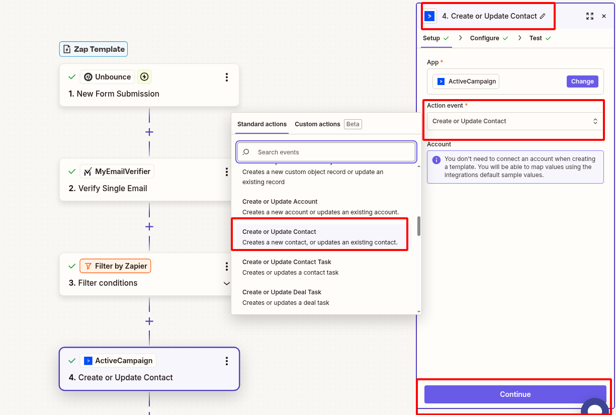 Add verified Unbounce lead to ActiveCampaign