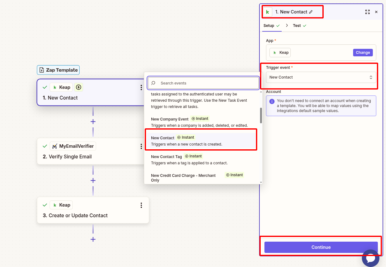 Connect Keap new contact trigger in Zapier