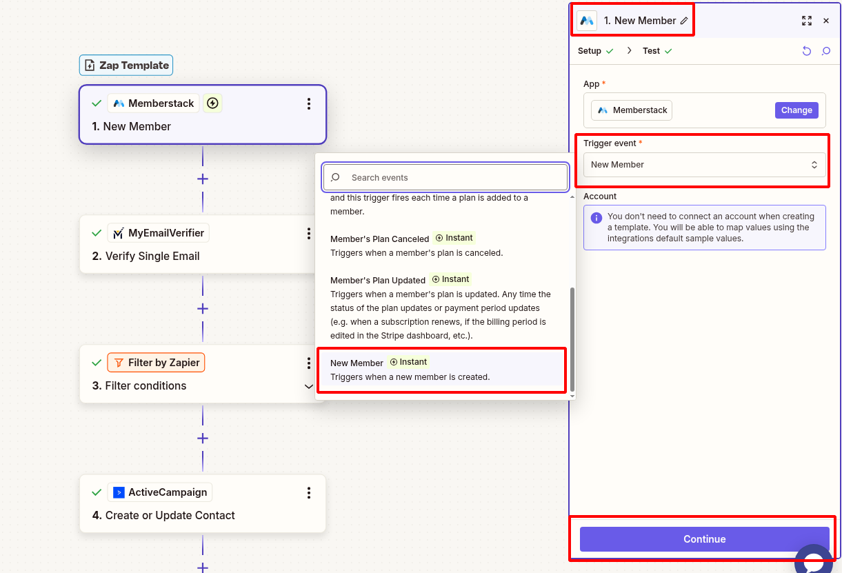 Connect Memberstack new member trigger in Zapier