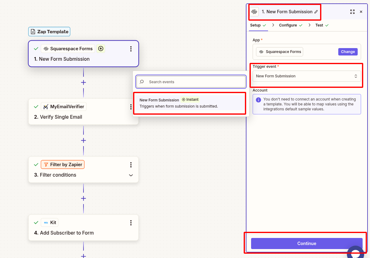 Connect Squarespace new form submission trigger in Zapier