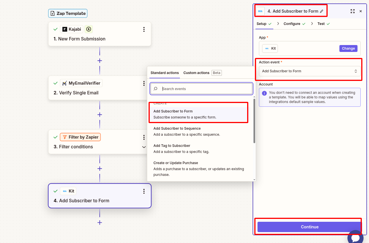 Kit action configuration