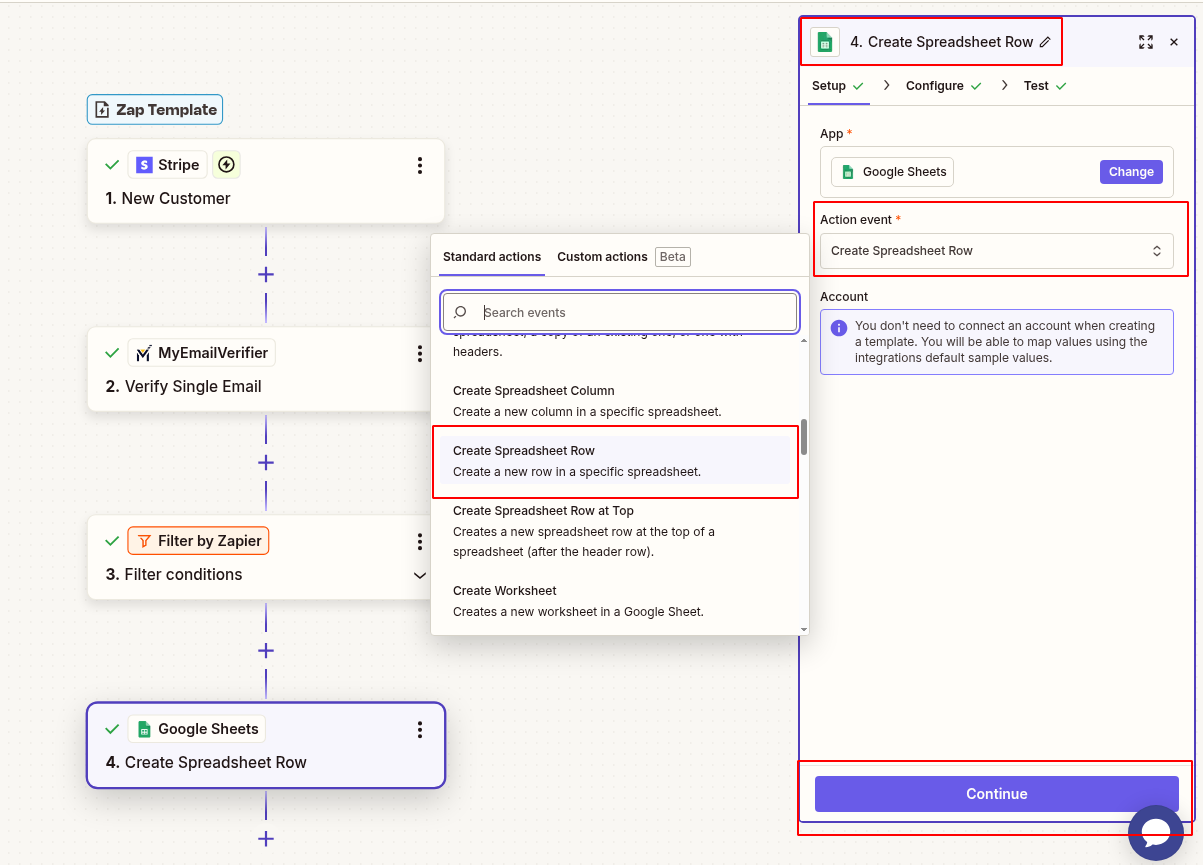 Add verified Stripe customer to Google Sheets