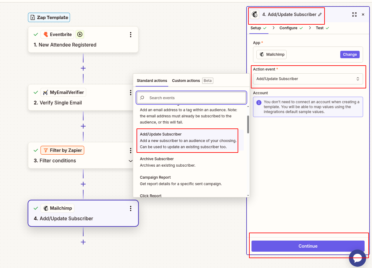 Add Mailchimp for add/update subscriber to add valid emails from Eventbrite attendees
