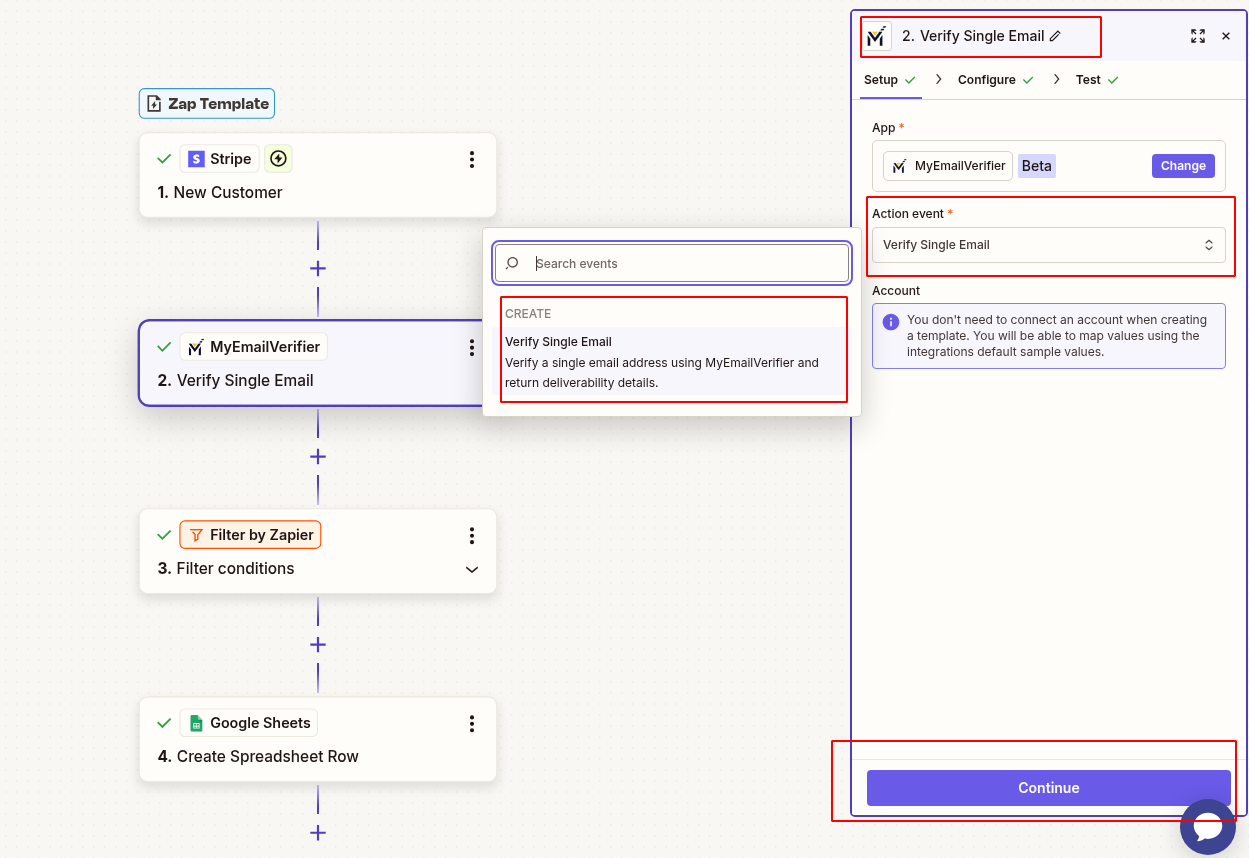 MyEmailVerifier verify Stripe customer email in Zapier