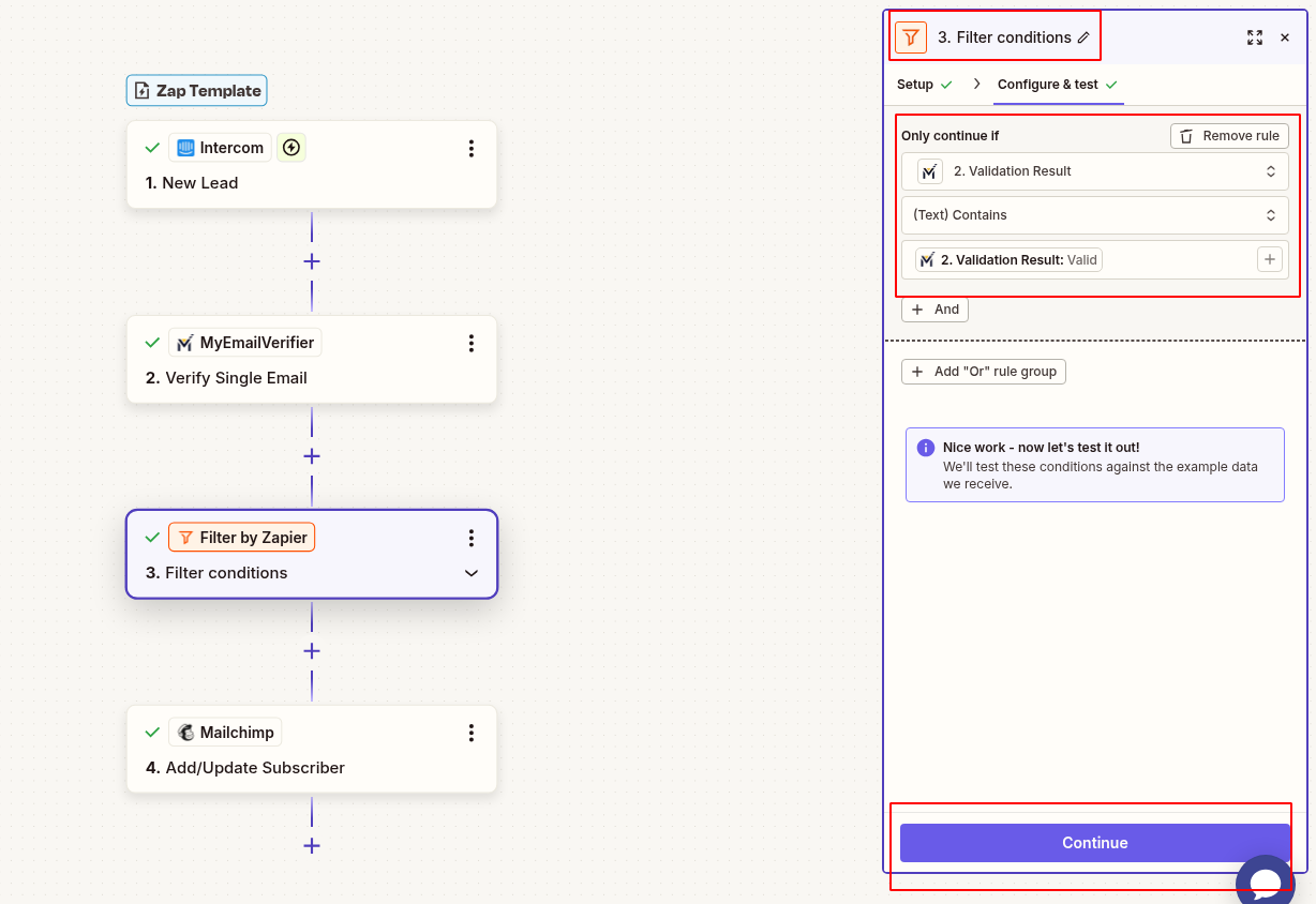 Zapier filter valid emails only for Intercom