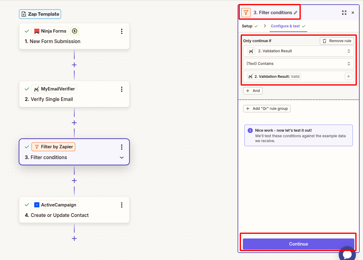 Zapier filter valid emails only for Ninja Forms