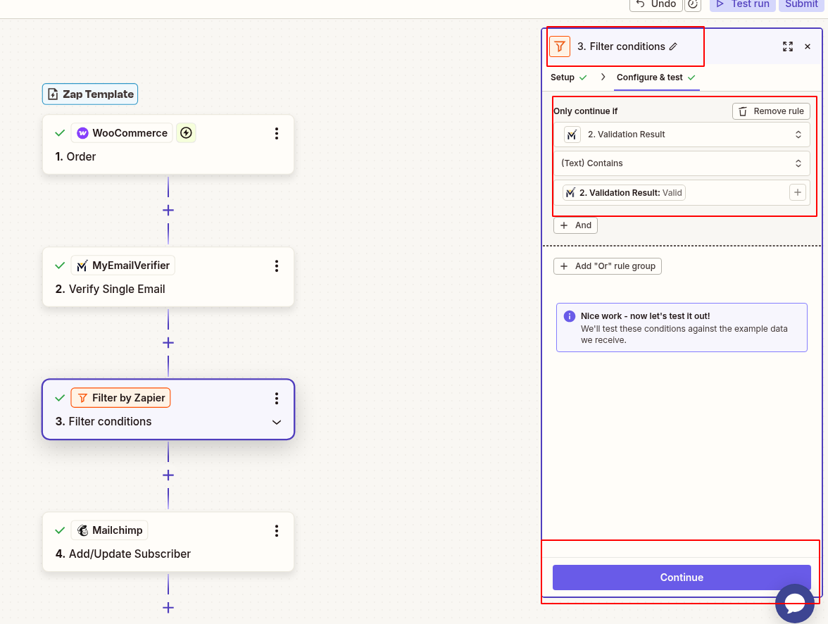 Add Zapier filter to get only valid email addresses from WooCommerce