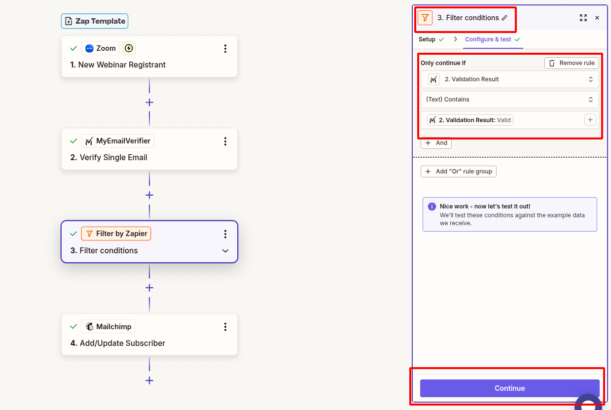 Zapier filter valid emails only for Zoom